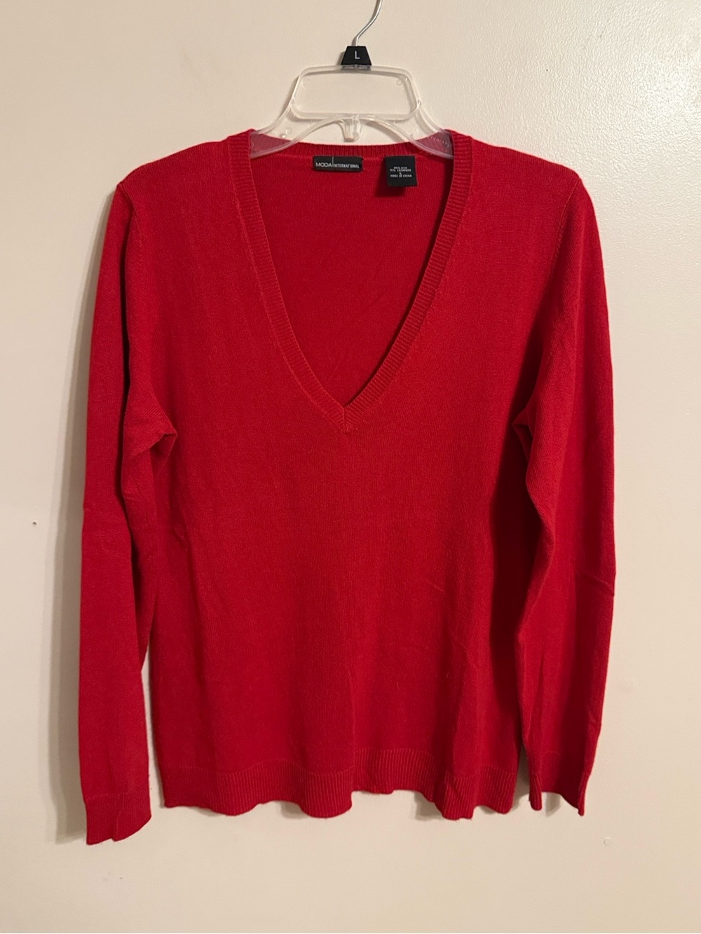 Moda International Cashmere Silk Blend Vneck Sweater Red Size Large